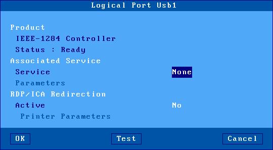Interactive Set-Up Select the dialog box of the 'Connection port' (menu [Configuration]-[Ports]- [xxx]). For example, the Usb1 Logical Port: Set the 'Active' parameter to 'As Printer'.