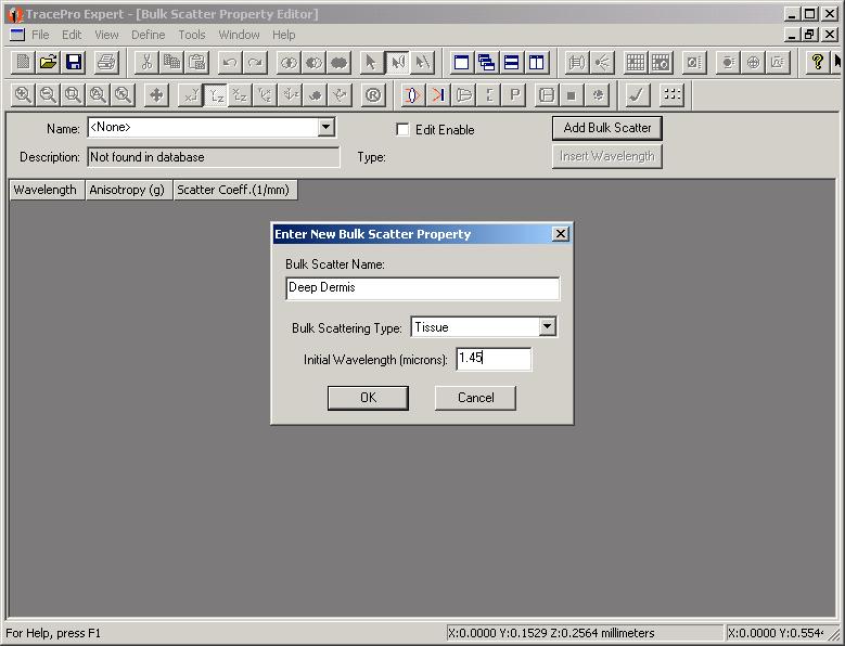 Creating a Bulk Scatter Property The Enter New Bulk Scatter Property dialog box will appear. Now enter the name of the bulk scatter property you want to create. For this example enter Deep Dermis.