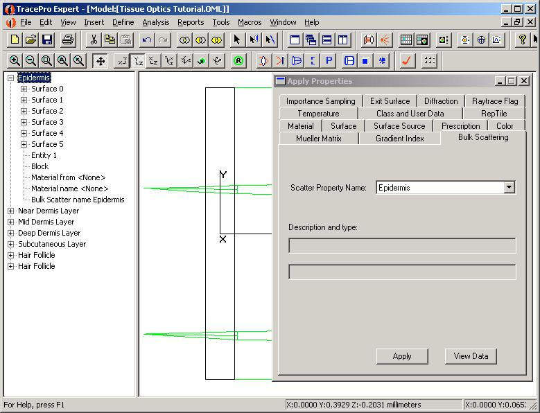 Click on the Epidermis object to highlight it in the System Tree and in the model view. Select Define Apply Properties to open the Apply Properties dialog box.