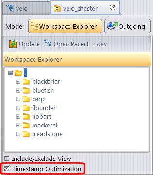 1. In the AccuRev GUI, display the File Browser for the workspace for which you wish to disable TSO. 2. In either the Explorer mode or Outgoing Changes mode, clear the Timestamp Optimization checkbox.