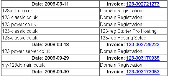 How can I view my 123-reg account history and invoices?