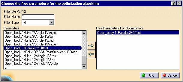 Use the arrow to copy these parameters one by one to include them as the free parameters for optimization.