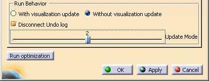 Selecting the Update Mode 1. Access the Optimization Problem editor. 2. In the Run Behavior tab, you can drag the slider to select the Update Mode (1, 2 or 3).