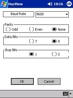 1.5.3.3 Serial Interface Settings Toolbar: No Presents the Sensor Serial Interface Settings dialog box (shown in Figure 1.5-7) that allows the user to specify the serial interface parameters.