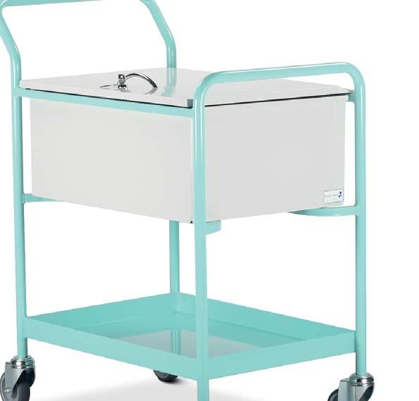 push button lock providing secure storage of patient records Trolley max load 50kg Optional ring buffers to protect the fabric