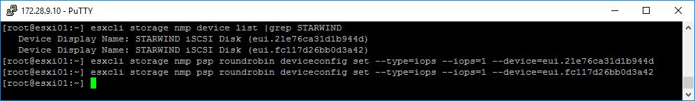 roundrobin deviceconfig set --type=iops --iops=1 -- device=starwind_uid NOTE.