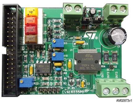 L6235 three-phase brushless DC motor driver demonstration board Features Operating supply voltage from 8 V to 52 V 5.6 A output peak current (2.