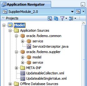 Introduction to the ADF Sample Application Figure 1 3 The Model Project in JDeveloper The ViewController project contains the files for the web interface, including the backing beans, deployment
