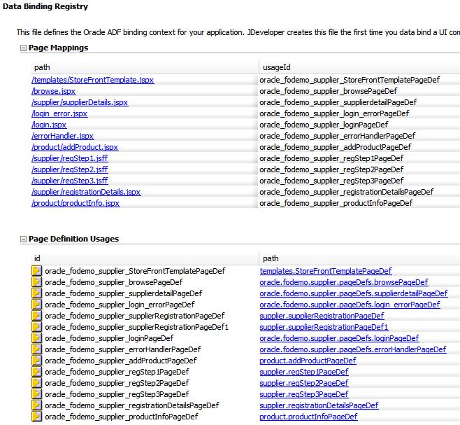 Using the Data Controls Panel Figure 2 8 DataBindings.cpx File in the Overview Editor Example 2 5 shows the code from the corresponding XML file. Example 2 5 DataBindings.cpx File <?xml version="1.