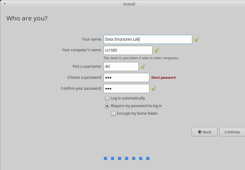 Create a Xubuntu VM > Account information and login