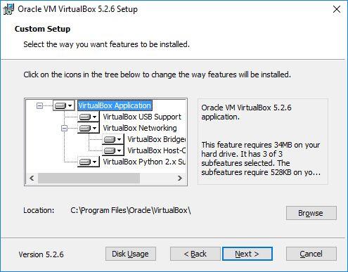 Installing VirtualBox > Features to install USB support Internet