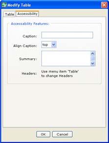 Accessibility - Enter a Caption Click on the Accessibility tab (see below) and enter a caption and summary for your table.