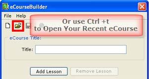 Open an ecourse 1. Choose Tools/eCourseBuilder. 2. Click the open folder icon on the toolbar (see below). 3. Navigate to your Presidents folder.