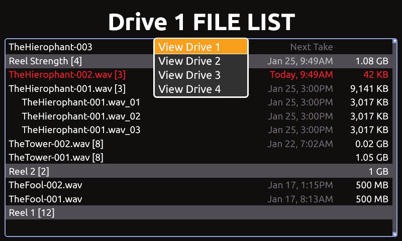 The selected drive is displayed on the top of the screen. To view the contents of other drives, scroll to the top of the list. A box appears with a list of all available drives.