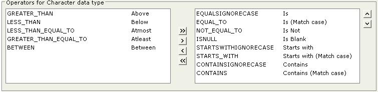 Filter Operators Section Select this checkbox (on tab header) to make this tab visible on Adhoc Wizard.