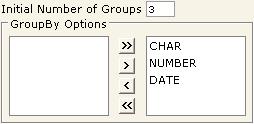 Grouping Section Select this checkbox (on tab header) to make this tab visible on Adhoc Wizard. Initial Number of Groups Specify the Initial number of groups a user can specify on Adhoc Wizard.