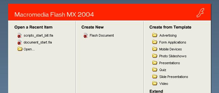 This practical is partly designed to provide an overview of Flash MX 2004, so some ideas will be briefly introduced, in order to illustrate the different parts of the Flash environment, and then