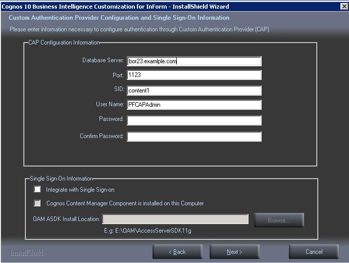 Chapter 6 Preparing the Reporting application servers The Custom Authentication Provider Configuration and Single Sign-On Information page appears. 10 Enter the following values.