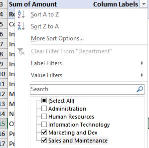 9. Add the Description field to the Rows Box, observing the ease and simplicity which Pivot Table creation brings to data summary needs! 10.