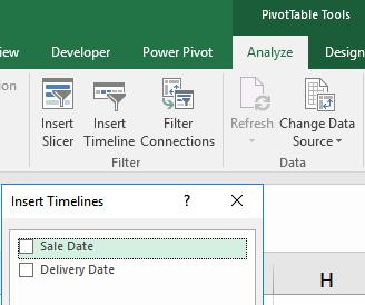 Optional Lab: Timelines New to Excel 2016 Timeline filters can now be added to Pivot Tables that include date fields.