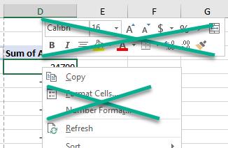 TIP: With few exceptions, you are advised to not use the Home Ribbon formatting options or the quick format dialog menu that appears when fields are right-mouse clicked. Why?
