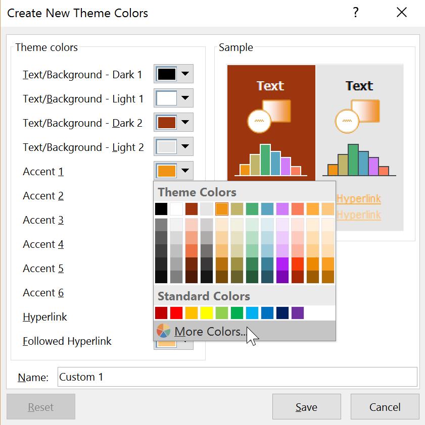 This gives you access to the font(s), color scheme, and visual effects: Either choose an existing color