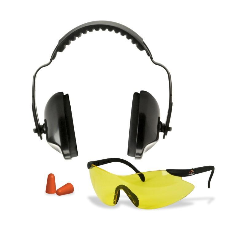 SAFETY MUFFS/GLASSES/PLUGS COMBO Sport Glasses: High grade Polycarbonate lenses Meet ANSI Z87.