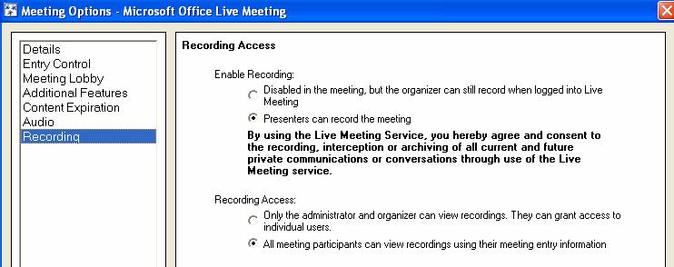 6. To display in the Live Meeting console a toll-free number that participants can call to join the meeting audio conference, select the Display the toll-free phone number to meeting check box. 7.