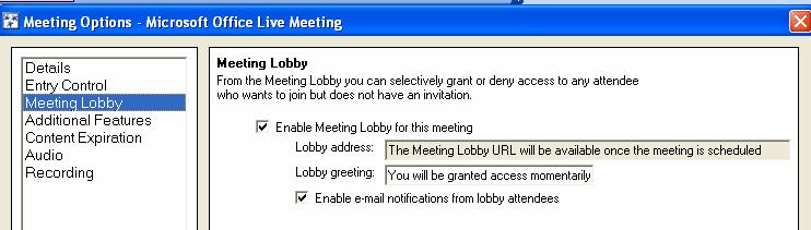 2. Under Presenters, do one of the following: a. To restrict entry as a presenter to individuals who have a membership in your Live Meeting account, click Access Control List. b.