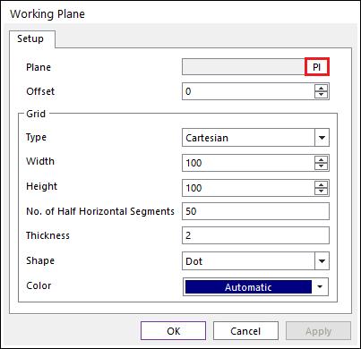 Tip: How to select the working plane From the View Control Toolbar, click the Working Plane Setup. The Working Plane Setup dialog box appears.