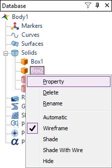 Select the entity in Working Window, click Property in right-click menu.