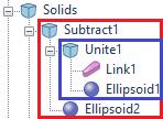 Selected two geometries (Link1 and Ellipsoid1) disappear and Unite1 is created. To do Boolean Subtract.