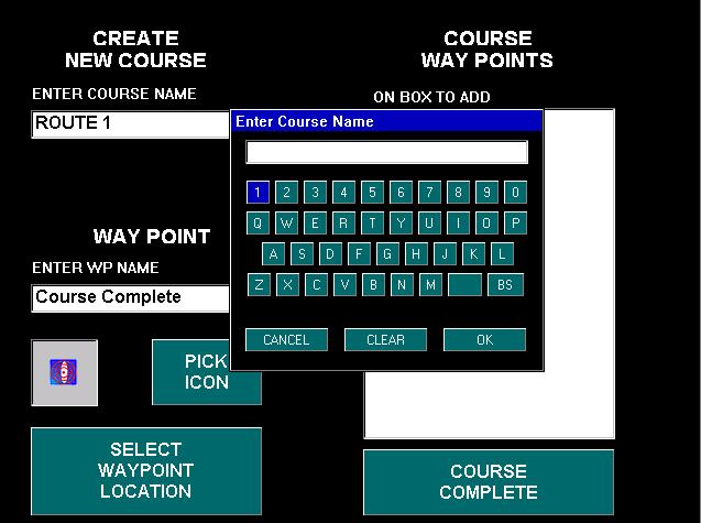 A new screen will appear, using the arrow buttons, highlight the ENTER COURSE NAME. A keyboard will appear.
