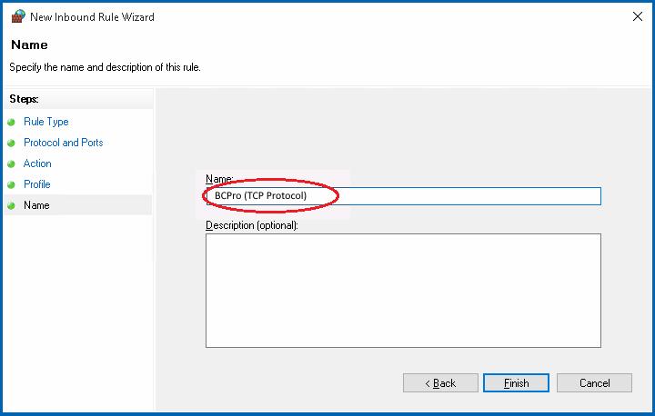 Figure 33: New Inbound Rule Wizard: Profile 10. Keep all profile selections selected (default). Click Next. The Name window appears. Figure 34: New Inbound Rule Wizard: Name 11.