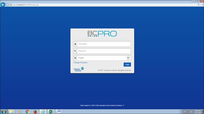 Logging in to the BCPro UI To log in to the BCPro UI, browse to https://<name or address>/bcproapp/login.