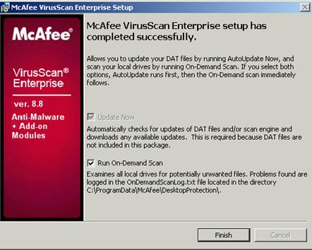 Table 10: McAfee VirusScan Enterprise Installation 7.