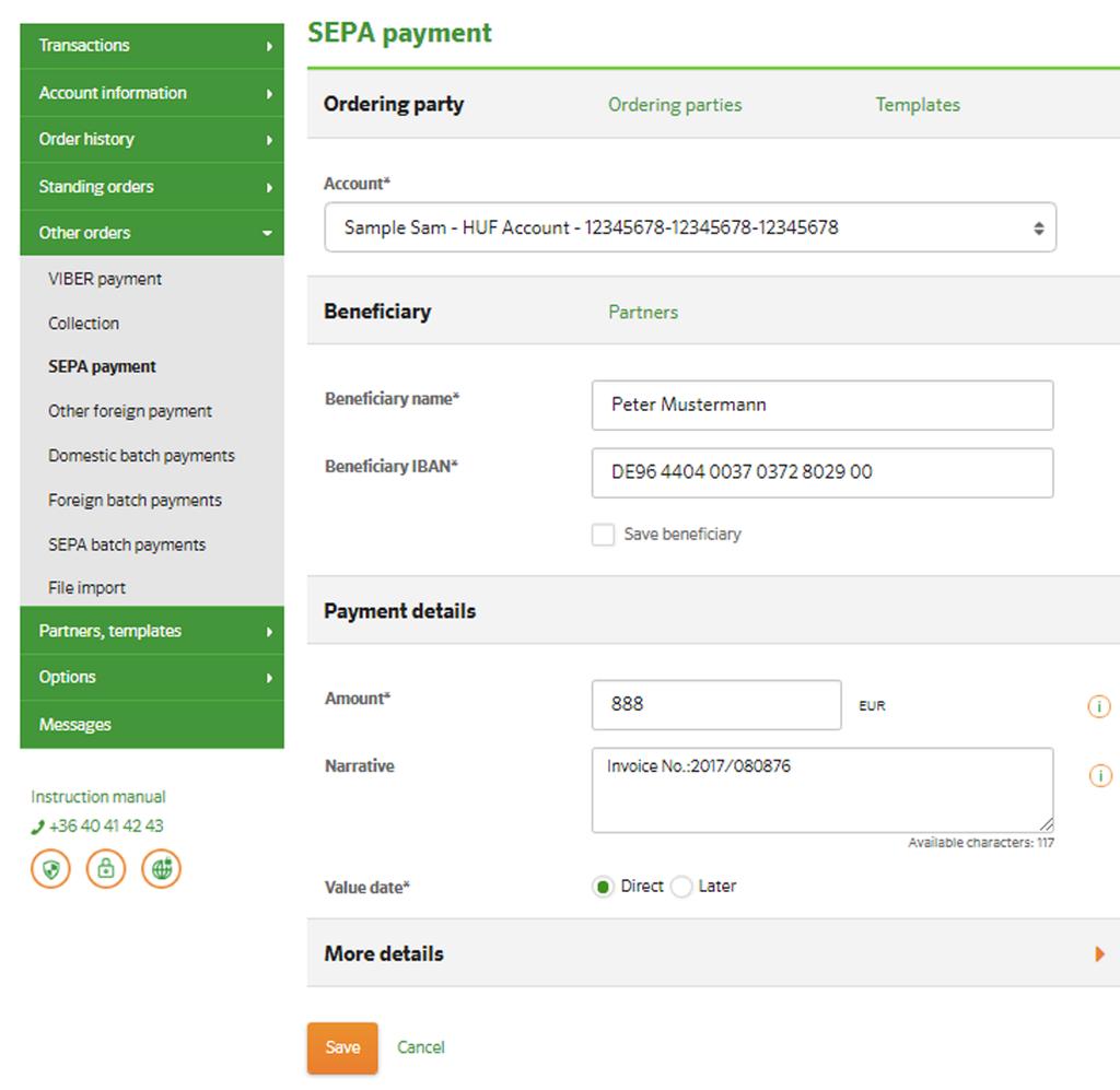 3.4.1 SEPA foreign payment The process of setting up SEPA transfers is similar to the recording of domestic transfers.