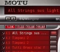 PART LIST TABS The MOTU Symphonic Instrument is multitimbral; this means that one instance of the plug-in can load different instruments (presets) simultaneously, and each instrument can play its own