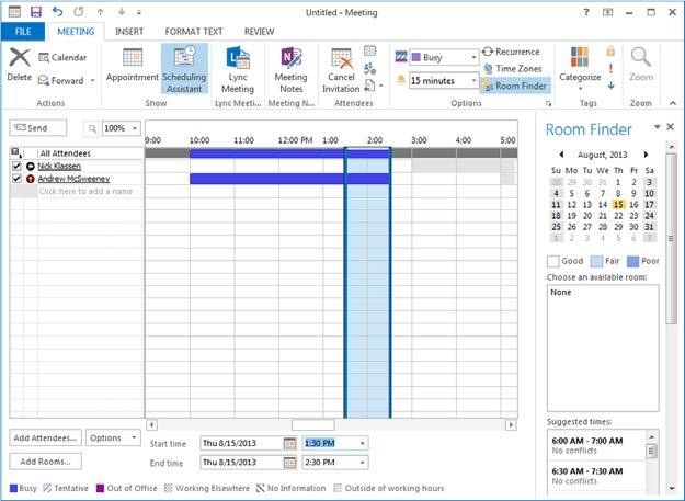 Using the Calendar Lesson 4 Using the Scheduling Assistant Objective 3.2 The Scheduling Assistant appears only if you are connected to an Exchange server.