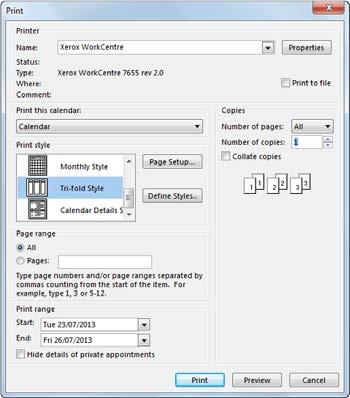 Use the middle panel to set up what is to be printed and from which printer.