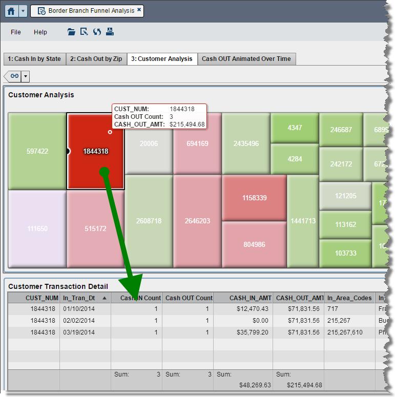 Figure 18: Treemap summarizes customer level data while a table listing provides specific details.