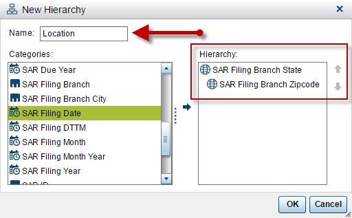 Figure 11: Creating a hierarchy within SAS Visual Analytics.