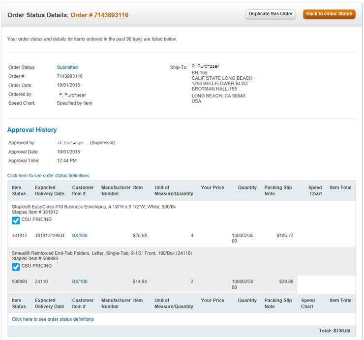 Order Status Details All order status details for orders placed in