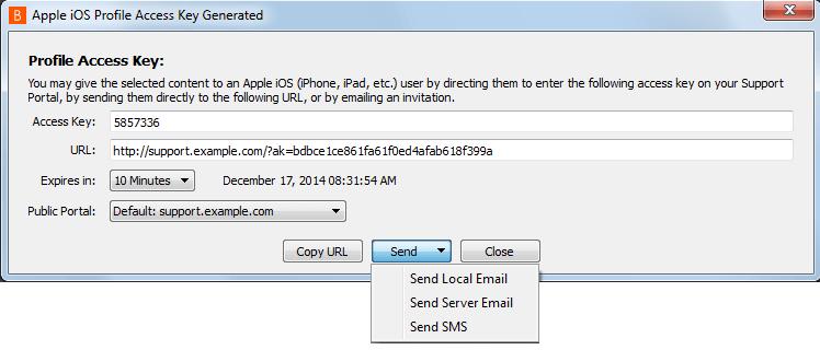 Click Generate Apple ios Profile Access Key to launch the Apple ios Profile Selection interface.