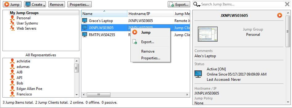 Jump Interface Use Jump Items to Support Remote Systems Bomgar Jump Technology enables privileged users to connect to an unattended remote system to start a session without end-user assistance.