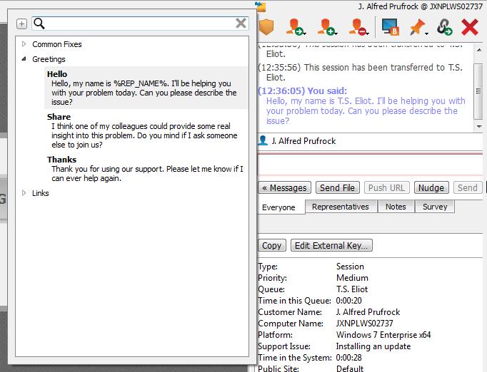 BOMGAR REMOTE SUPPORT REPRESENTATIVE GUIDE 18.2 Chat with the Customer During a Session Throughout the support session, you can chat with your remote customer.