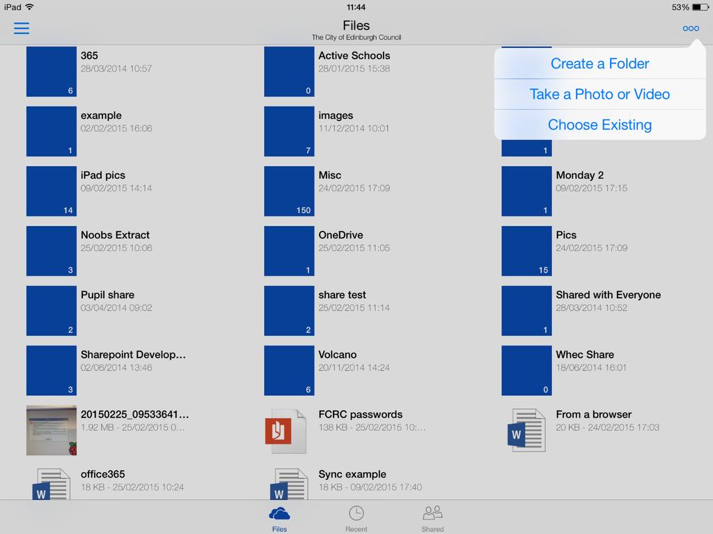 OneDrive on Your ipad continued Once you have signed into the app, you will see all your files and folders.