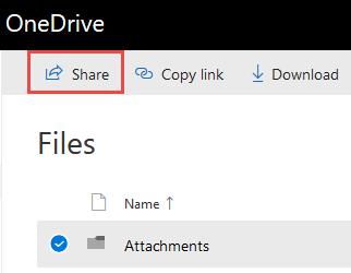 Sharing via Email 1. To share a file or folder from within OneDrive, choose the radio button next to the file or folder. 3.