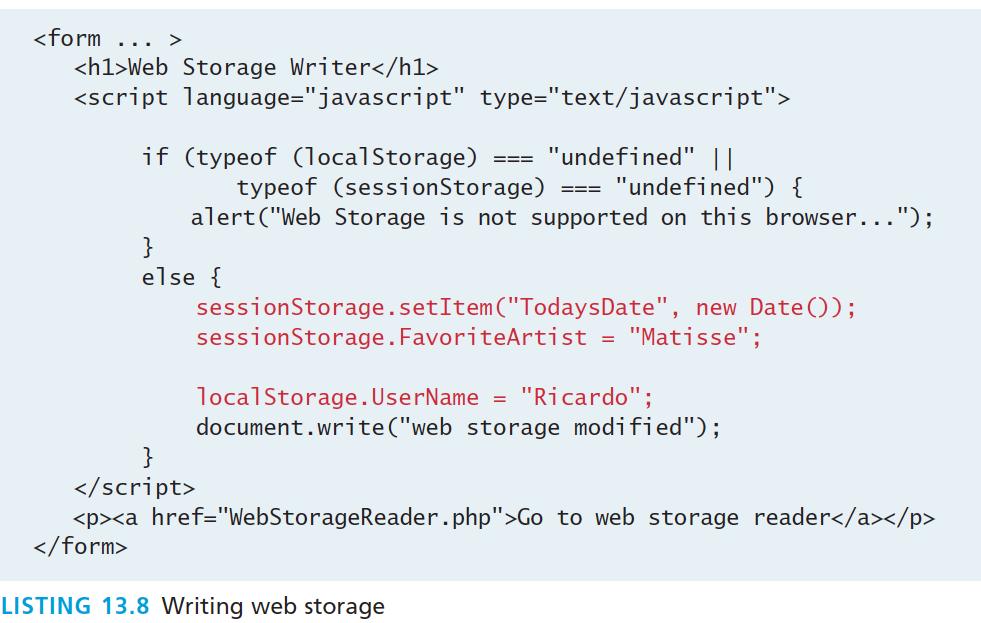 Using Web Storage JavaScript code