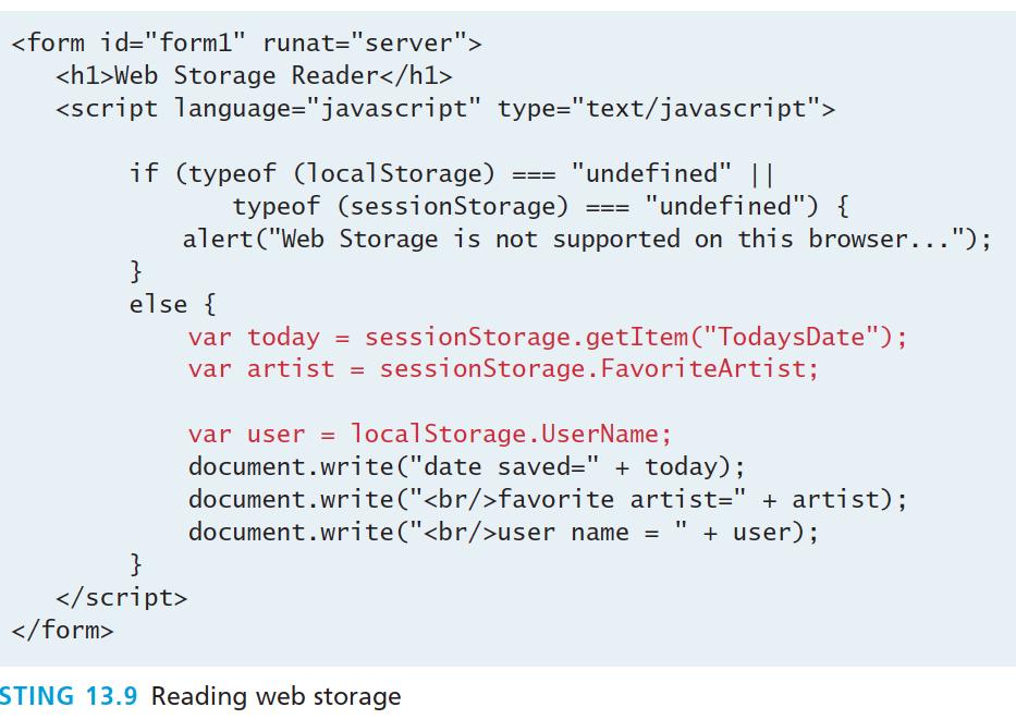 Using Web Storage JavaScript code